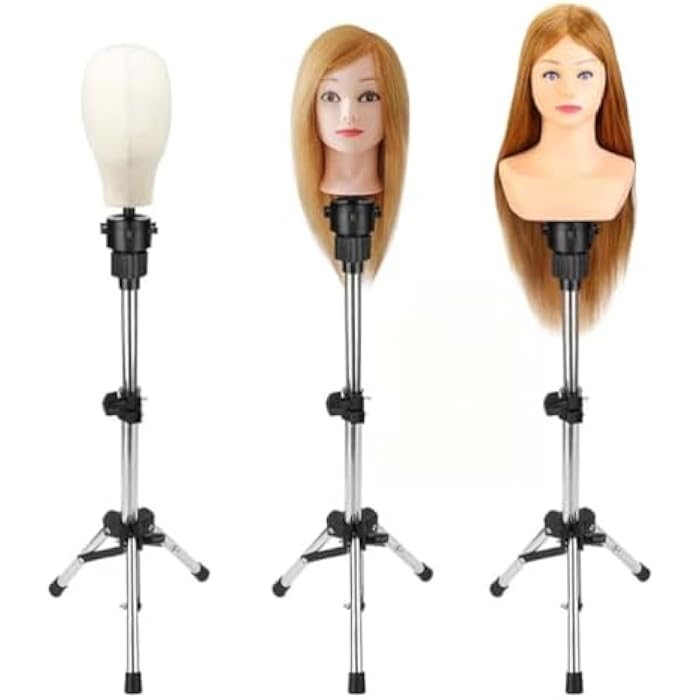 Hair Styling Training Head Holder, Adjustable Hair Styling Training Head Holder with Triple Base, Metal, for Salon and Professional Training